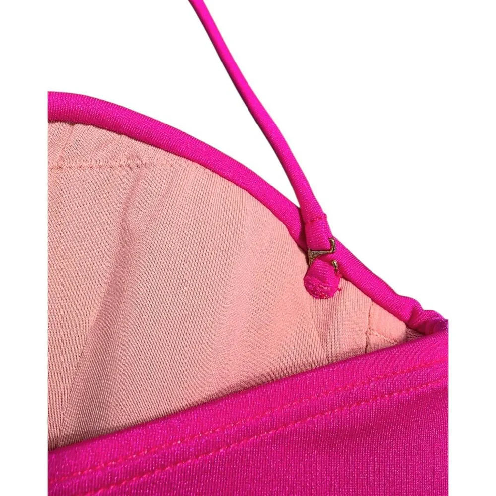 Victorias Secret Bikini Top 34D Pink Shimmer Bandeau Push-Up Twist Gold VS Logo - Picture 8 of 10